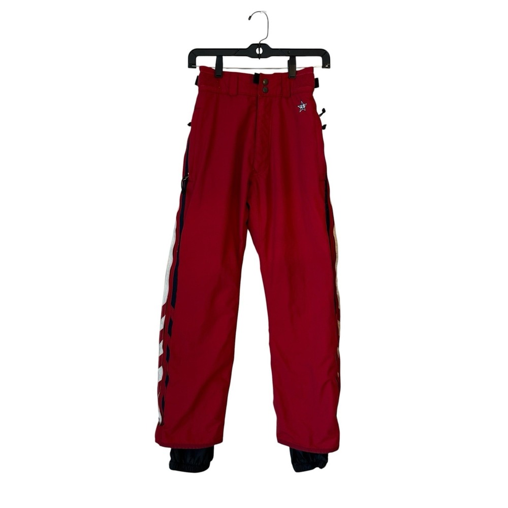 Vtg Burton Womens Sz XS Red Navy White Stripe‎ Snowboard Ski Pants Full Leg Zip